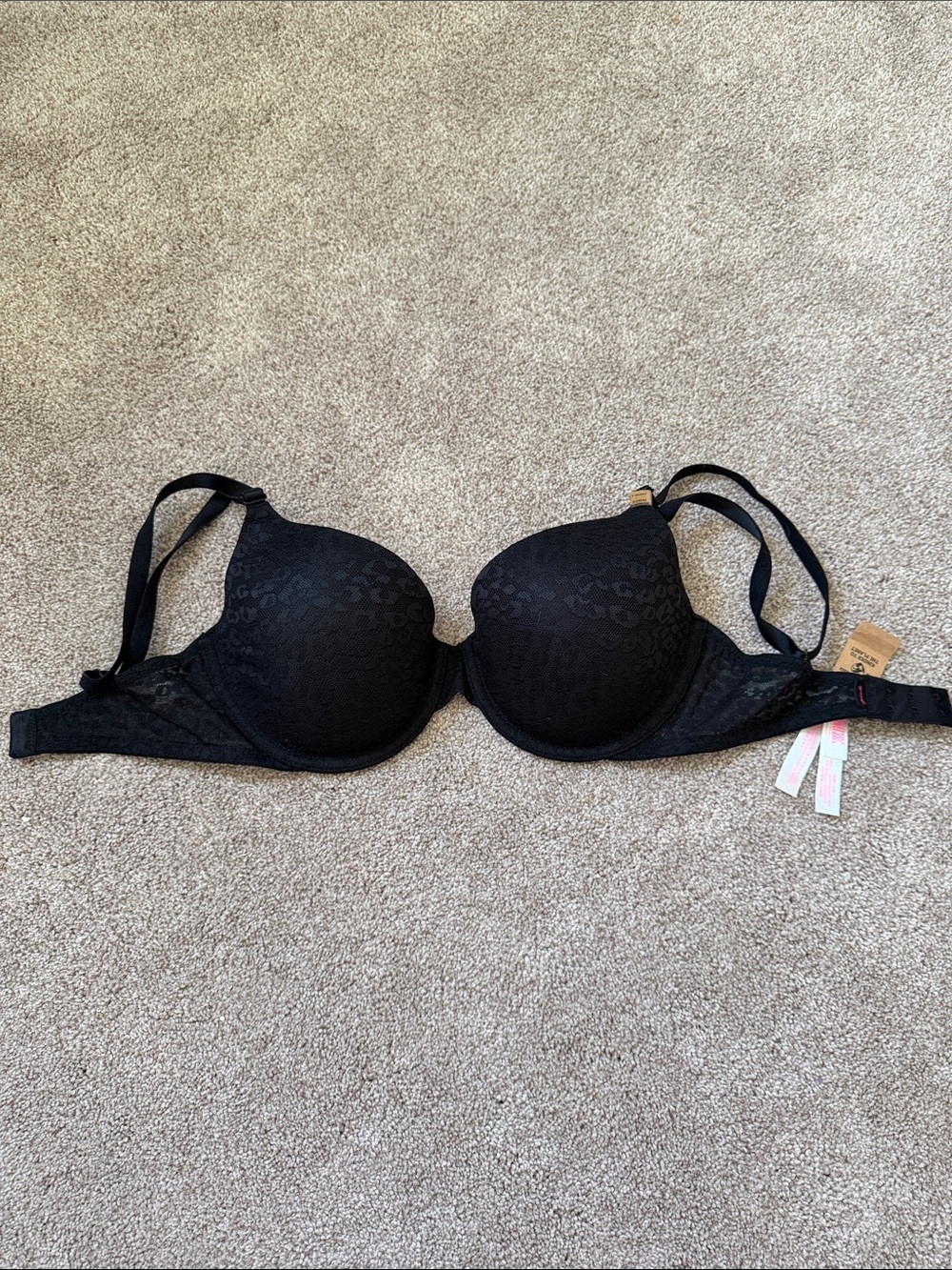 PINK Victoria's Secret Black Lace Push-Up Bra
